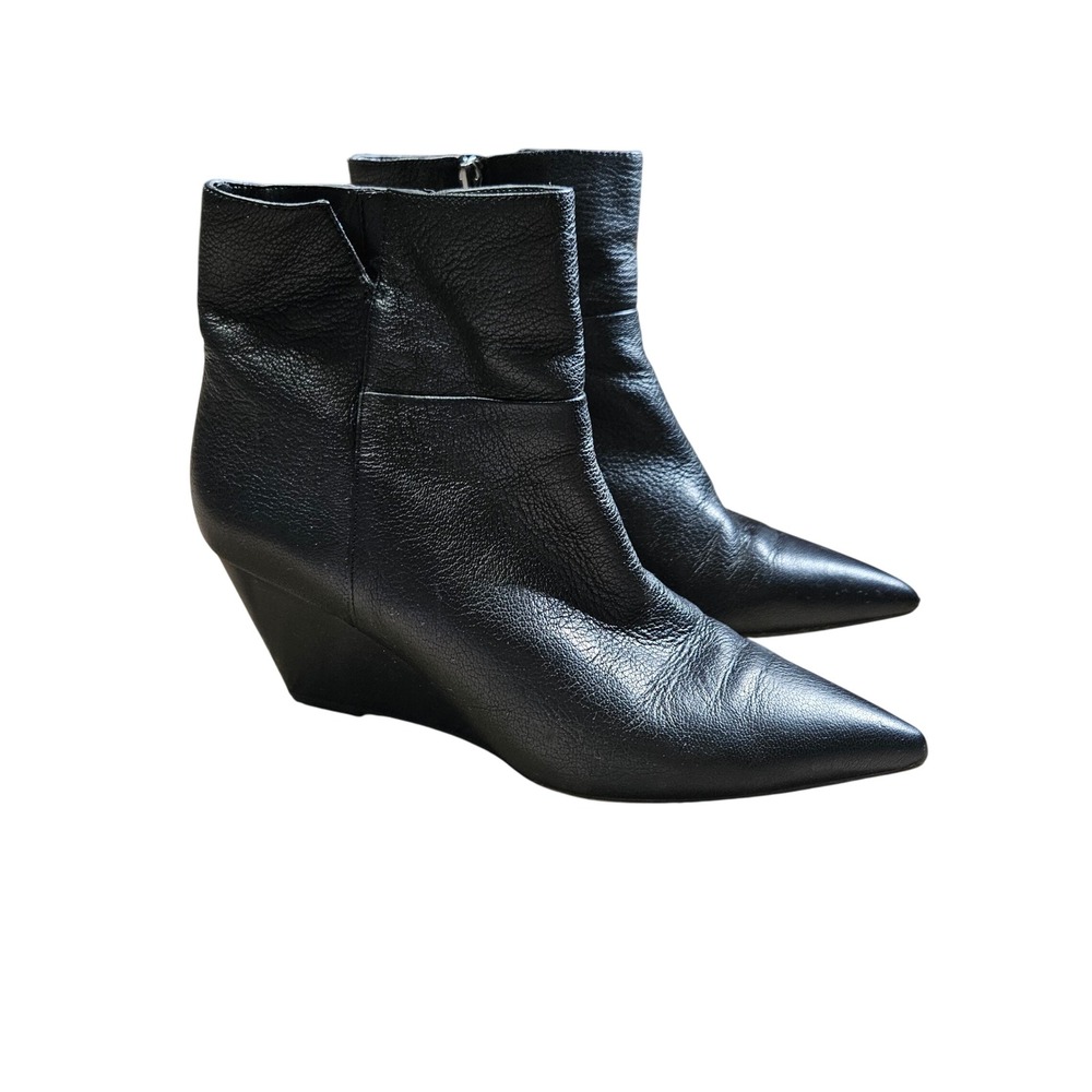 Franco Sarto Amsterdam Pointed Toe Wedge Booties Black Leather Size 10